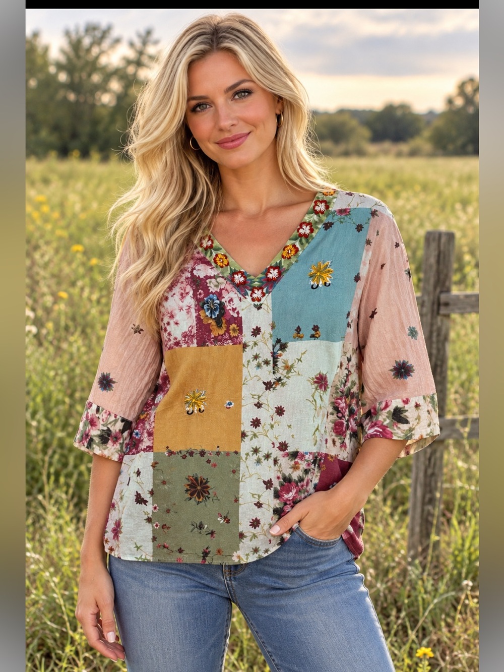 Cherybetty Patchwork Embroidered Top